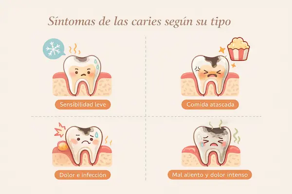 Síntomas de las caries según su tipo y nivel